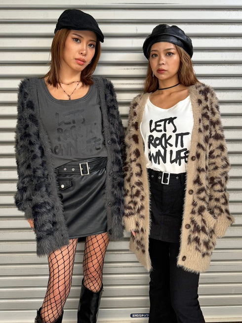 レオパード柄シャギーニットカーディガン
